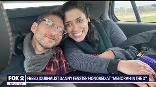 Camille Amiri of Fox 2 talks with Danny Fenster at Menorah in the D