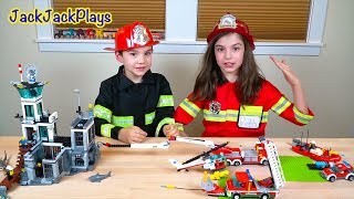 Lego City Fire Trucks and Emergency Vehicles | Costume Pretend Play at Prison Island | JackJackPlays