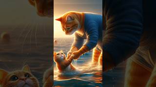 Father cat and son beach adventure goes wrong #kitten#cat#cutecat