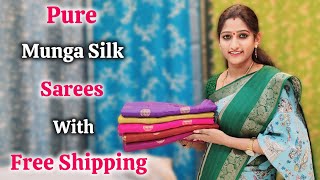 Pure Munga Silk Sarees | With Free Shipping | Saree Vlogs | Sarees | Saree | Ushasri Collections