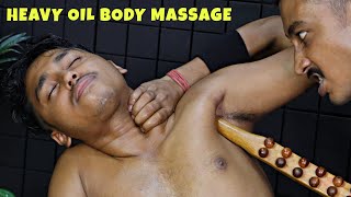 Heavy Oil Body Massage | Thai Massage by Wooden Tools |  Neck & Skin Cracking | ASMR No Talking