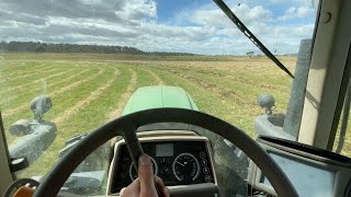 LAST OF THE HAY RAKING FIRST CUT: JOHN DEERE 6140M TRACTOR RAKING HAY