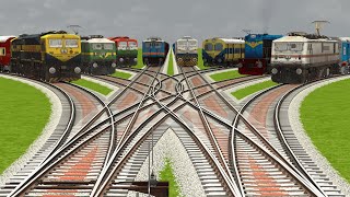 EIGHT TRAINS CROSSING AT 2 RISKY CURVED BRANCHED 3D RAILROAD CROSSING TRACKS |Train Simulator