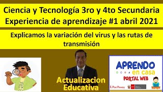 Ciencia y Tecnología 3ro y 4to. Experiencia de aprendizaje #1 Aprendo en casa abril 2021. Contagio