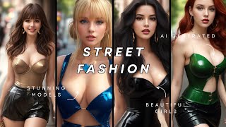 AI Lookbook: Street Fashion Show with beautiful AI models. AI generated art.