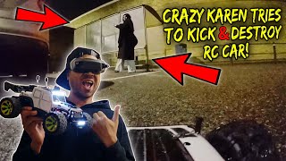 Crazy KAREN tries to kick FPV RC Car In N Out Troll Prank (KARMA HIT'S HER)