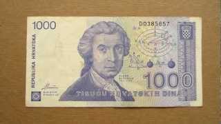 1000 Croatian Dinars Banknote (Thousand Croatian Dinars / 1991), Obverse & Reverse