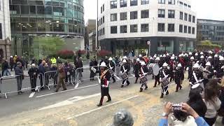 Reverse route Lord Mayor's Show 2024 Band of HM Royal Marines Commando Training Centre  part 1