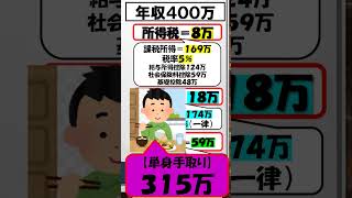 【年収４００万】扶養控除を使うと？手取りは？税金は？#年収400万#扶養控除 #所得税#住民税#社会保険料 #年収