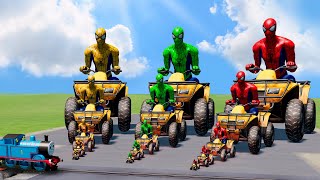 Big & Small: Spiderman on a Quad Bike vs Big & Small Green Spiderman Quad Bike vs Yellow Spiderman