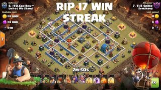 TH12 TH11 War attack Strategy | RIP 17 Win Streak