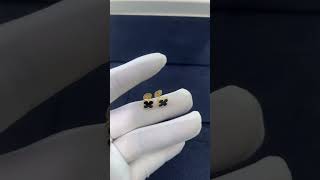 Custom Made Van Cleef Arpels Sweet Alhambra Earrings 18K Yellow Gold Black Onyx Stone For Women