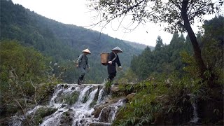 游侠松 | 流水瀑布户外制作美味鲜肉饼 | outdoor cooking fresh meat pie under waterfall