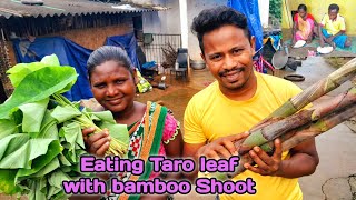 Taro Leaf Vegetable And Bamboo|Eating Wild Vegetable | Village Cooking