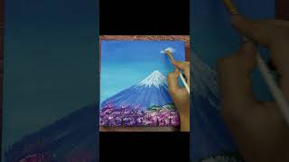 Cherry Blossom With Mountain / Acrylic Painting Technique For Beginners / ARTz #Shorts