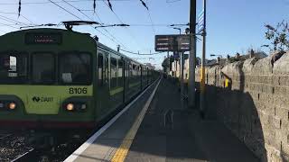 Train arriving at Howth Junction Train Station in Dublin IRELAND