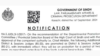 LAW PARLIAMENTARY AFFAIRS ORDER OF PROMOTION DISTRICT &  SESSION JUDGES GOVT SINDH ? CONGRATULATIONS