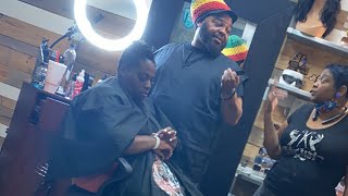 Part 2 finishing my client short cut and talking to other stylist