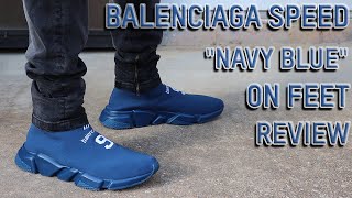 Balenciaga Speed Sneaker Navy Blue On Feet Review