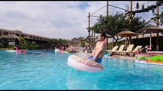 Best friend Beavz making leap of Faith from poolside through hoop, incredible amazing perfect