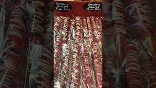 Caramel-Wrapped Chocolate Covered Pretzel Rods #pretzels #caramel #sweet #chocolate #tasty