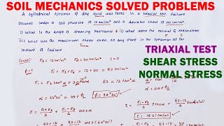 how to solve triaxial test problem, shear stress, normal stress, Shear strength parameters of soil