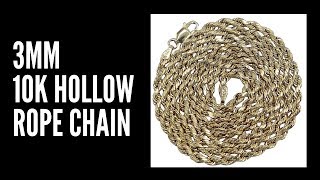 10K Gold Hollow 3mm Rope Chains