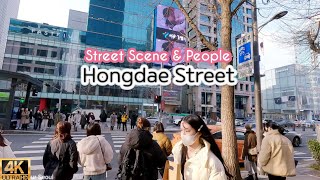 SEOUL KOREA | Hongdae Street Scene and People | 홍대 거리 풍경과 사람들 | 4k WALK