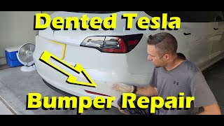 Mobile Dented Bumper Repair Phoenix Arizona Tesla 3 (3 Stage Pearl White)