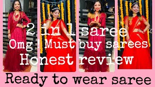 Ready to wear designer saree review|1 minute designer saree ft. Myntra | readymade saree|2 in1saree