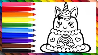 Unicorn Birthday Cake Drawing,Coloring,Painting For Children || How to Draw Unicorn Cake