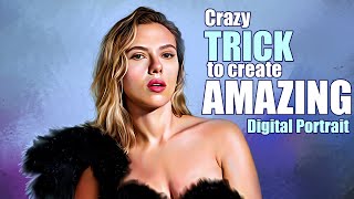 Crazy TRICK to create AMAZING Digital Portrait Scarlett Johansson in Photoshop EASY!