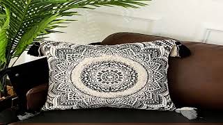 OJIA Farmhouse Mandala Throw Pillow Cover, Decorative Black and Cream Square Pillowcase Neutral Tuf