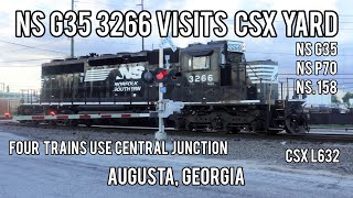 Part 1of2: Norfolk Southern Visits CSX Yard & 4 Trains use Central Junction,  Augusta, GA - 07-22-24