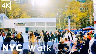 [4K] NYC 🗽 Winter Walk - Ice Skating Rink In Bryant Park Winter Village🎄 4K Ultra HD 🇺🇸