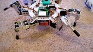 AH3-R Hexapod with a BS2 microcontroller and dual Propeller servo controls walking inside