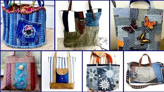 Most Beautiful Denim & Different fabric tote bags Recycled Ideas 2024