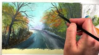 Painting From Videos Ep.04/❤️ Romantic Autumn Rain/ Easy Acrylic Painting Tutorial Time Lapse #332