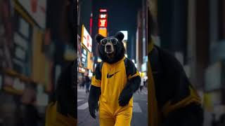 A bear with nike jogging dress is walking in the city #shorts