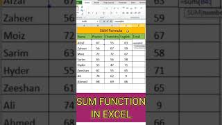 Sum function in excel