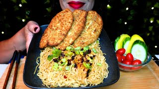 ASMR Parmesan Crusted Fish with Stir Fry Noodles | Tilapia Fish | Eating Sounds | No Talking