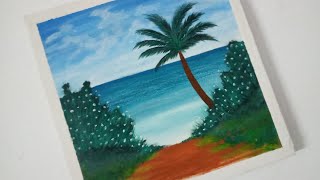 Seascape Painting/ Easy Tropical Beach Painting / landscape painting tutorial step by step