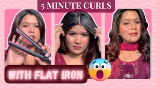 Curls With Flat Iron In Just 5 MINUTES 😳 #softcurls #flatironcurls #makeupartist #makeuphack #hacks