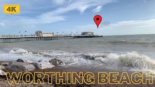 London walk Worthing Beach 4K |Heavy Sea Waves At Worthing Beach