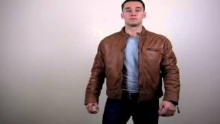 Men's Vintage Tan Leather Biker Jacket - Ellis