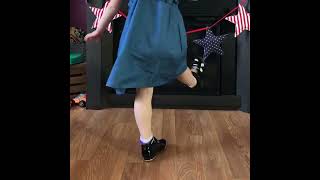 Sweet Little Girl In Her Blue Dress & Black Shiny Patent Leather Tap Shoes