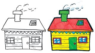 House coloring and drawing for Kids, Toddlers | How to draw house | Easy house drawing