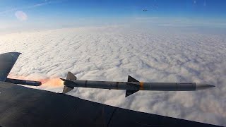 USAF F-15C Eagles And F-15E Strike Eagles From "Liberty Wing" Live-Fire AIM-120B, RAF Lakenheath, UK