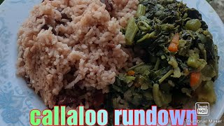 steamed callaloo in coconut rundown with rice and peas( yard man style)