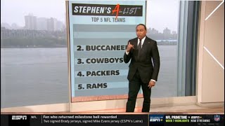 FIRST TAKE | Stephen A.: Top 5 NFL Teams Week 7: #1.Cardinals #2.Bucs #3.Cowboys #4.Packers #5.Rams